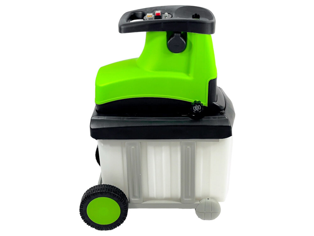 Rozdrabniacz do gałęzi GREENSO RE45-2800P elektryczny ochrona elektryczna IPX4 solidne zabezpieczonie przed wplywem wilgoci i zachlapaniem hamulec noza natychmiastowe zatrzymanie noza