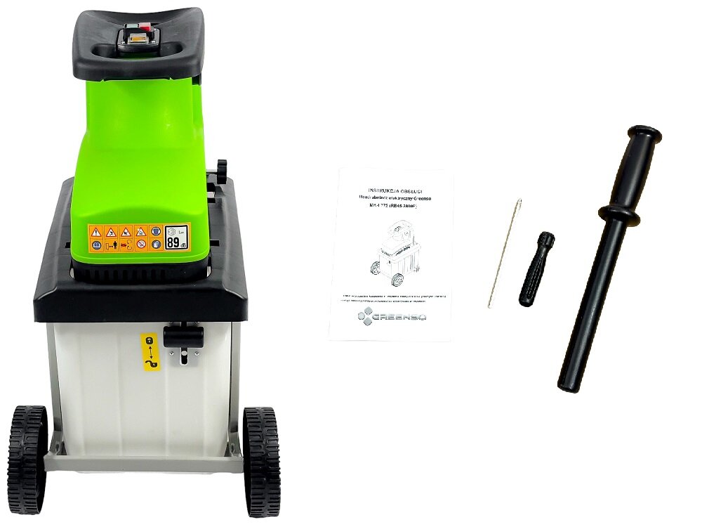 Rozdrabniacz do gałęzi GREENSO RE45-2800P elektryczny zestaw korpus uchwyt z elementami montazowymi kosz popychacz do galezi klucz imbusowo/krzyzakowy dokumentacja