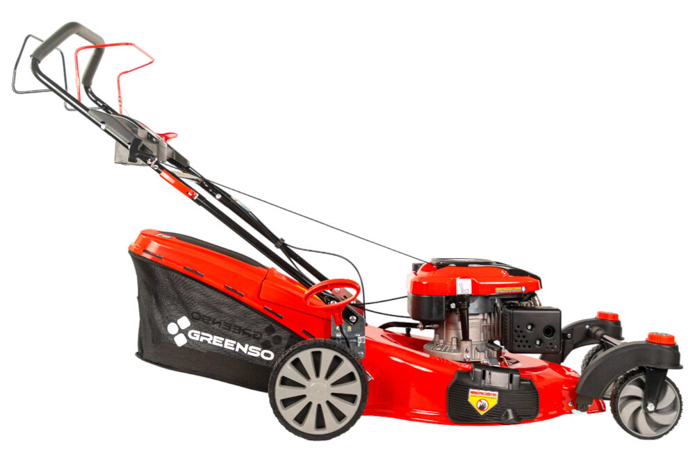 Kosiarka spalinowa GREENSO KS56-L196NS 360 Loncin z napędem obudowa z wytrzymalej stali odpornosc na uderzenia dzialanie warunkow atmosferycznych naped ulatwia prowadzenie kosiarki