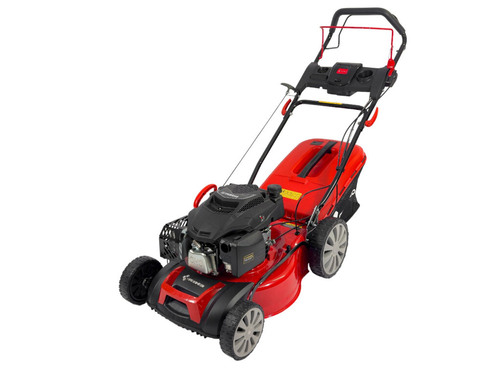 Kosiarka spalinowa GREENSO KS46-Y175N Yamaha MA 175 z napędem koszenie z uwzglednieniem preferowanej wysokosci trawy zakres 25-75 mm centralna regulacja koszenia mechanizm sprezynowy 7-stopniowa skala
