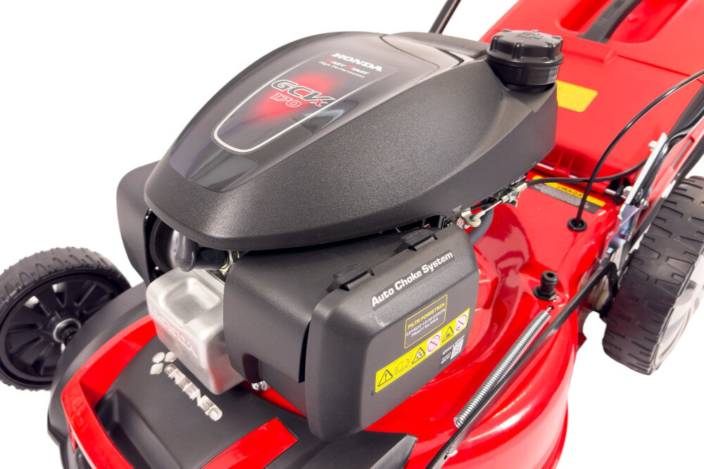 Kosiarka spalinowa GREENSO KS46-H170N Honda GCV170 z napędem silnik marki Honda GCV200 niezawodna moc wydajnoc technologia czterosuwowa konstrukcja gornozaworowa OHV pojemnosc 166 cm3 plynna efektowna praca moc 3,6 kW zbiornik paliwa pojemnosc 0,9 litra