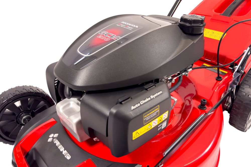 Kosiarka spalinowa GREENSO KS53-H200N Honda GCV200 z napędem silnik marki Honda GCV200 niezawodna moc wydajnoc technologia czterosuwowa konstrukcja gornozaworowa OHV pojemnosc 200 cm3 plynna efektowna praca moc 4,2 kW zbiornik paliwa pojemnosc 0,9 litra