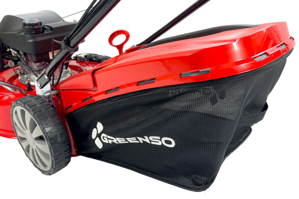 Kosiarka spalinowa GREENSO KS56-H200N HONDA GCV200 z napędem siatkowy kosz pojemnosc 60 litrow pokrywa z tworzywa sztucznego wygodny uchwyt do przenoszenia i oprozniania