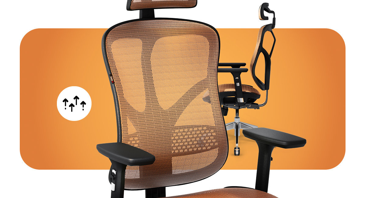 DIABLO CHAIRS V-Basic wyprofilowane oparcie regulowany zagłówek przemyślanej konstrukcji naturalnej pozycji - oparcie z siatki