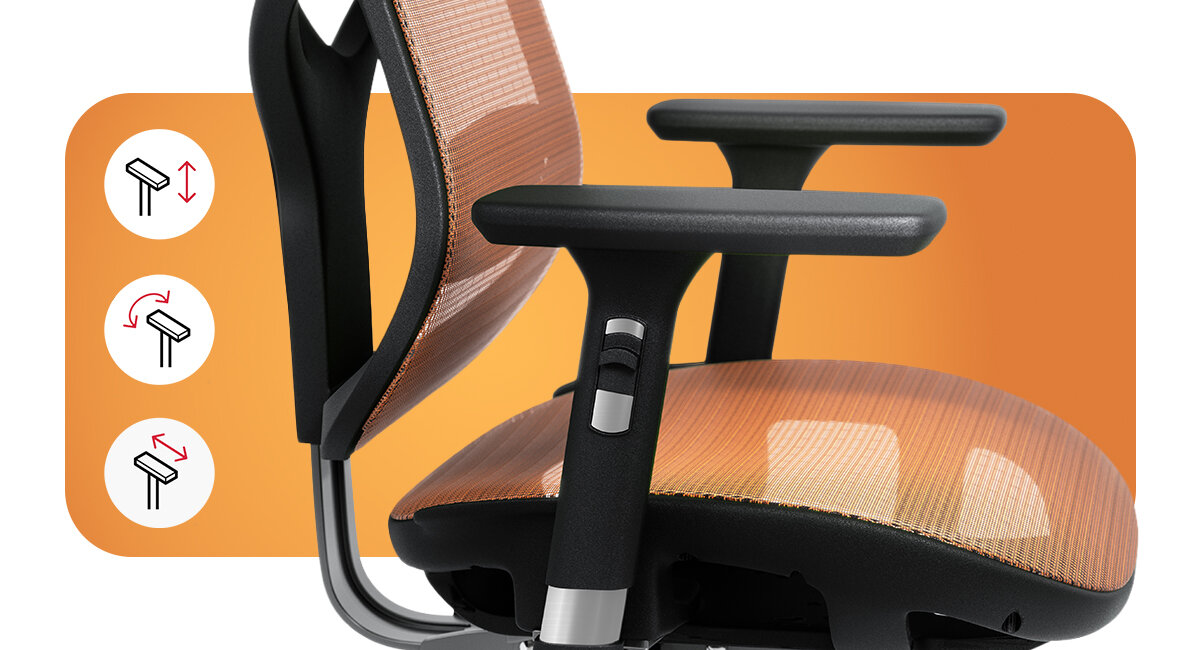 DIABLO CHAIRS V-Basic podłokietników o elastycznym wykończeniu Armtech™ Hybrid SoftTouch regulację góra-dół, przód-tył oraz prawo-lewo nakładki - podłokietniki