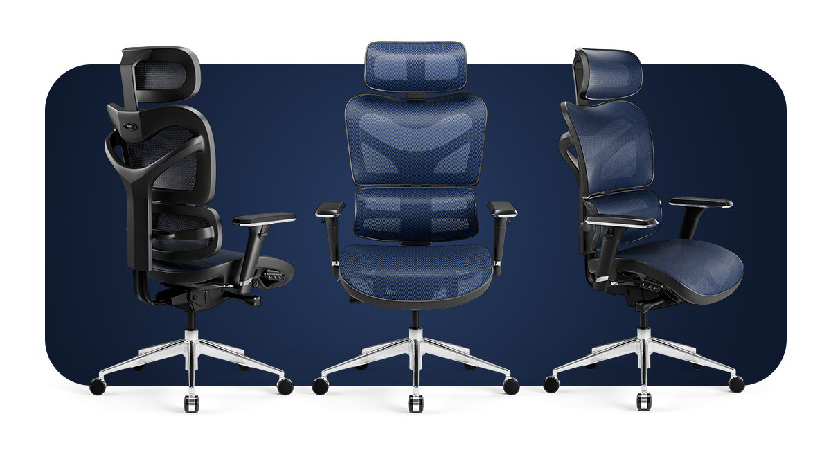 Fotel DIABLO CHAIRS V-Commander czarno-niebieskim ergonomią designem wysoki komfort atrakcyjnego wyglądu modną kolorystyką - fotel na niebieskim tle