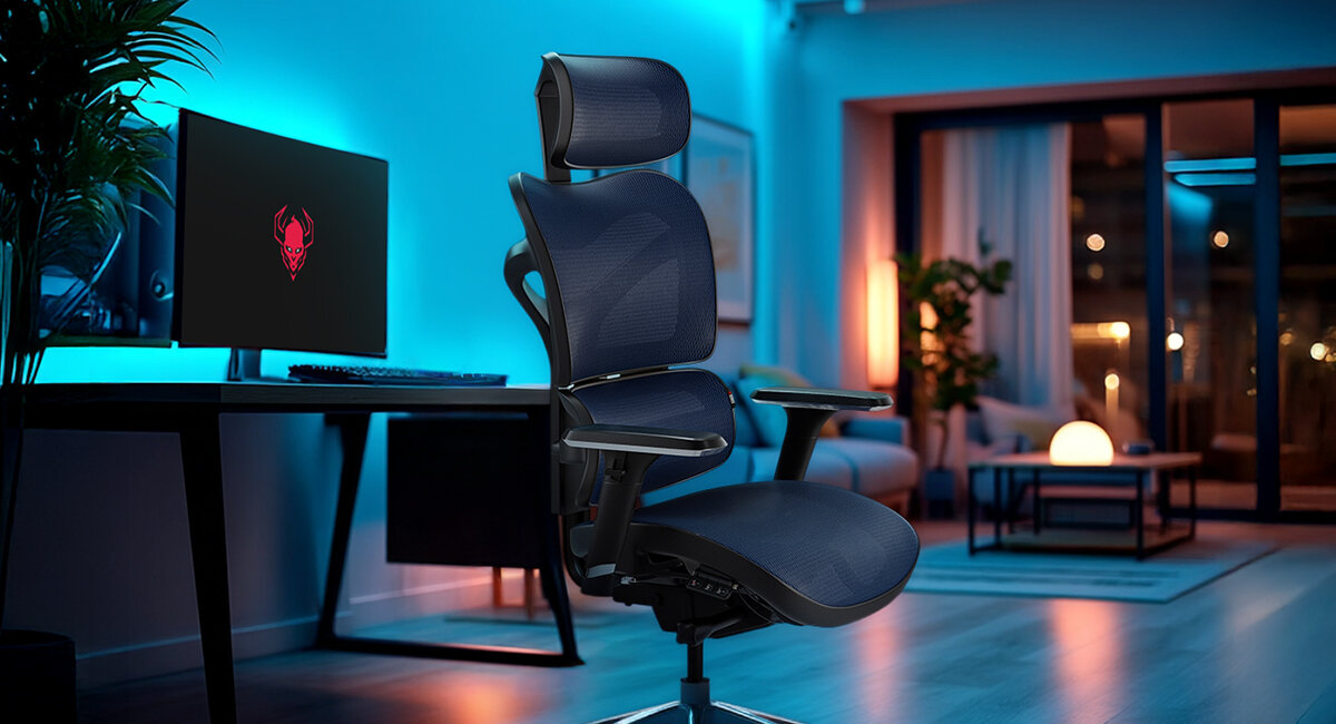 Fotel DIABLO CHAIRS V-Commander licznych możliwościach regulacji podnośnikowi z mechanizmem Air Damper™ System regulacja wysunięcia siedziska Przesunięcie oparcia góra-dół BACKREST+ regulacja zagłówka System Tilttech™ Gear aktywny mechanizm System Tilttech™ Swing - fotel przy biurku