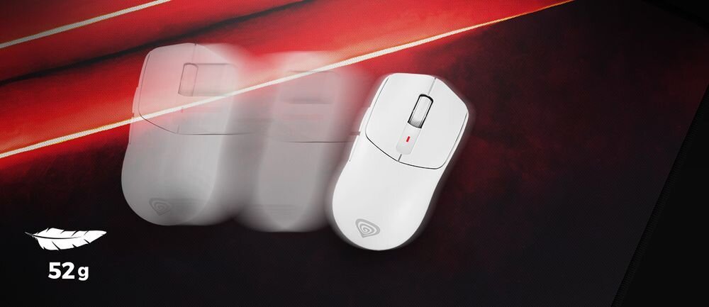 GENESIS Zircon 500 G2 GENESIS Zircon 500 G2 symetrię, powiększoną konstrukcję 52 gramy wyprofilowane boki wyraźnie zarysowany grzbiet oddzielone przyciski palm, czy fingertip - mysz na podkładce, dynamiczna scena ruszania myszką