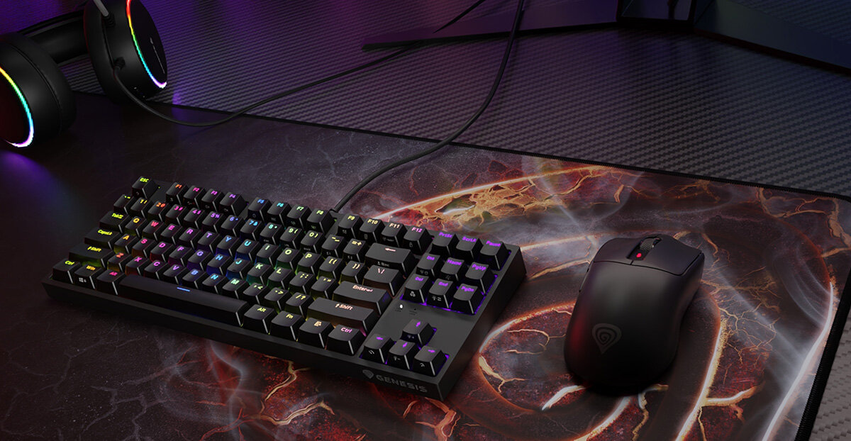 GENESIS Zircon 500 G2 GENESIS Zircon 500 G2 symetrycznym kształcie trzy sposoby połączenia bezprzewodowego oraz przewodowego Pixart PMW3325 Mechaniczne przełączniki Huano M90 Purple 90 milionów kliknięć - mysz obok klawiatury na podkładce