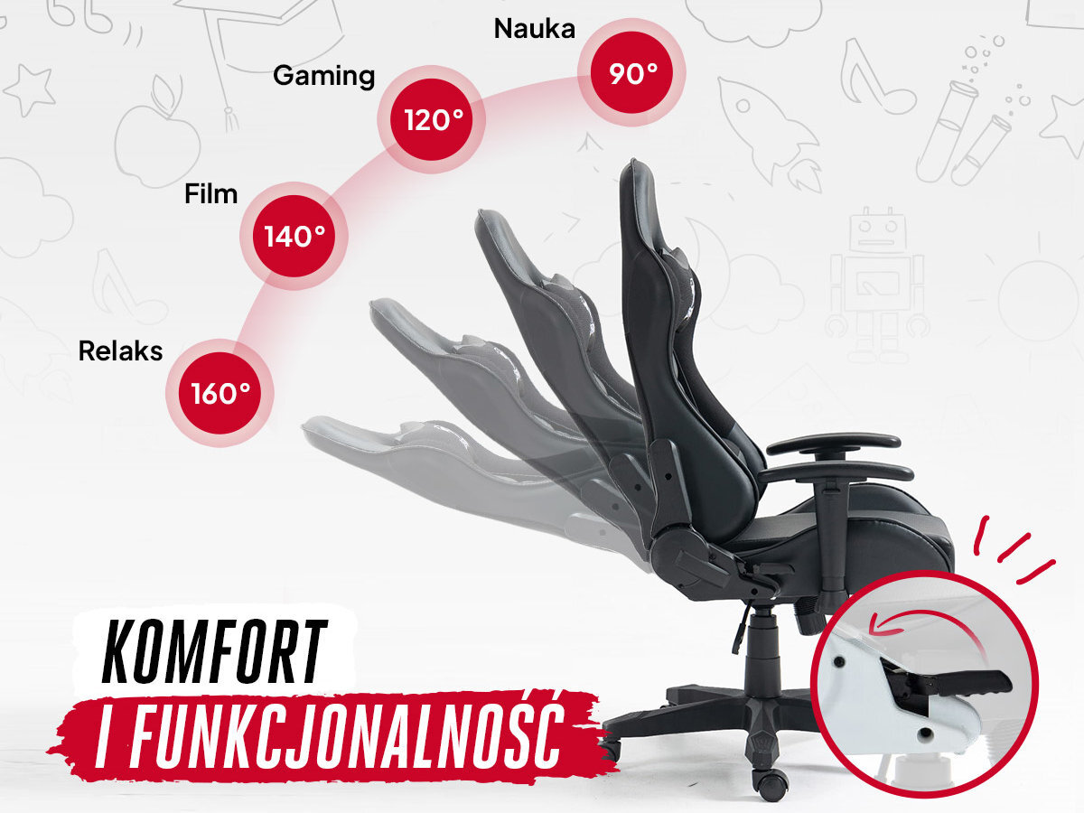 Fotel COBRA Rebel Funkcja bujania z możliwością blokady, regulacja wysokości siedziska i kąta odchylenia oparcia poduszka lędźwiowa