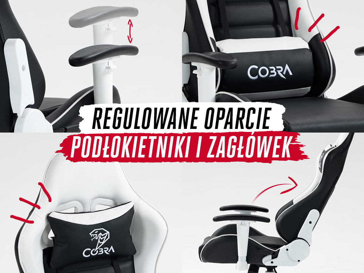 Fotel COBRA Rebel Konstrukcja prawidłową postawę ciała Regulowane oparcie, podłokietniki i zagłówek