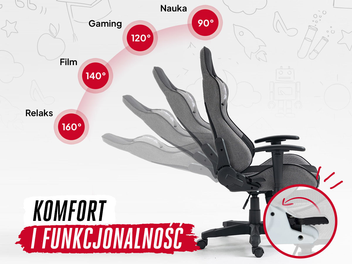 Fotel COBRA Rebel Funkcja bujania z możliwością blokady, regulacja wysokości siedziska i kąta odchylenia oparcia poduszka lędźwiowa