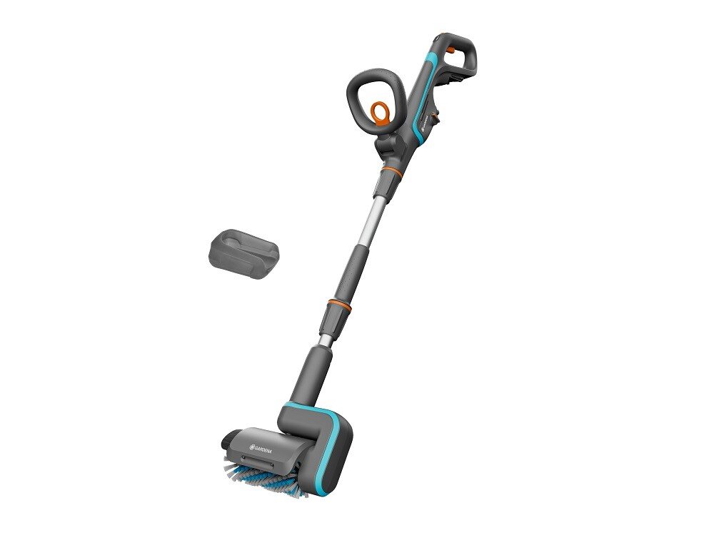 Szczotka akumulatorowa GARDENA AquaBrush Patio 18V P4A Solo 14841-55 zestaw szczotka rolkowa silikonowa oslona zabezpieczajaa akumulator dokumentacja