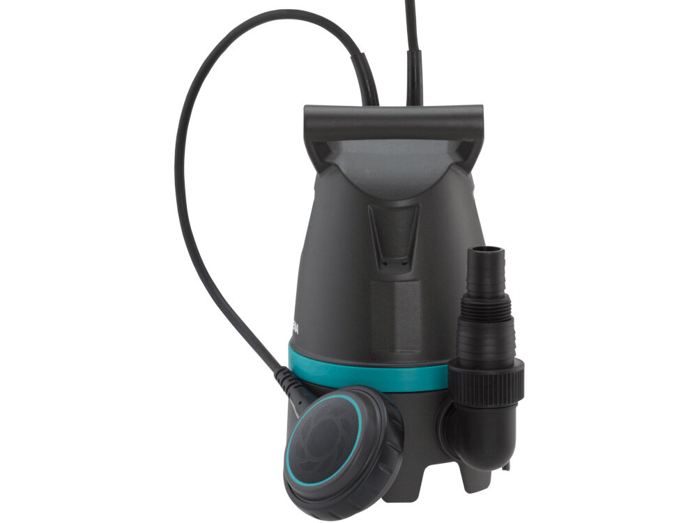 Pompa do wody GARDENA 10500 BASIC 09008-29 maksymalna glebokosc pracy do 6 metrow maksymalne cisnienie 0,5 bara regulowany wylacznik plywakowy zabezpieczenie pompy przed praca na sucho wysokosc pozostajacej wody na dnie zbiornika zaledwie 5 mm