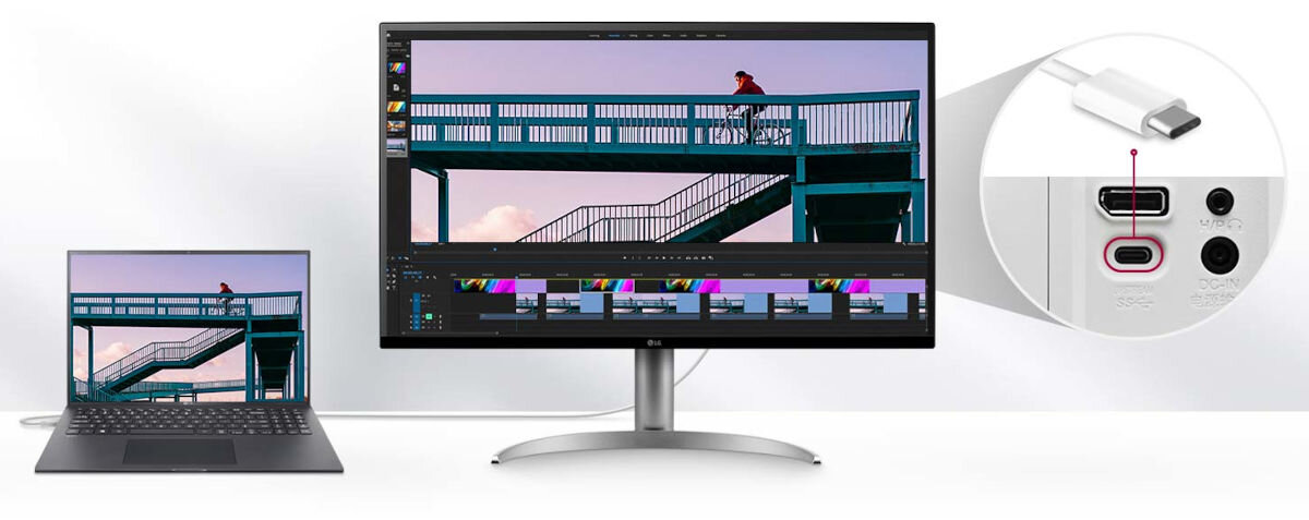 Monitor LG UltraFine 32UQ750P-W 31.5 3840x2160px 144Hz 4 ms [GTG] port usb-c rozdzielczość 4k przesyłanie danych ładowanie urządzeń