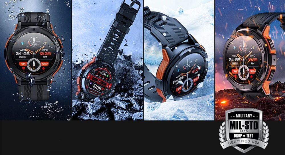 Smartwatch OUKITEL BT10 Rugged Sports ekran bateria czujniki zdrowie sport pasek ładowanie pojemność rozdzielczość łączność sterowanie krew puls rozmowy smartfon aplikacja
