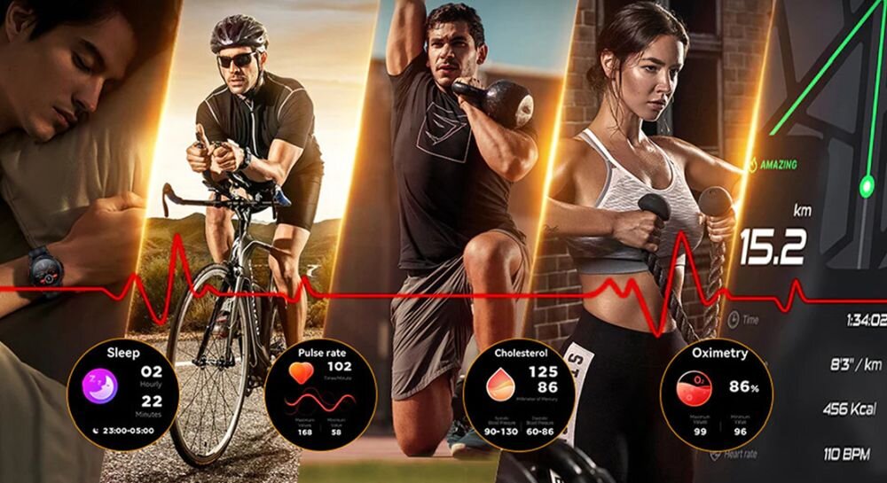 Smartwatch OUKITEL BT10 Rugged Sports ekran bateria czujniki zdrowie sport pasek ładowanie pojemność rozdzielczość łączność sterowanie krew puls rozmowy smartfon aplikacja