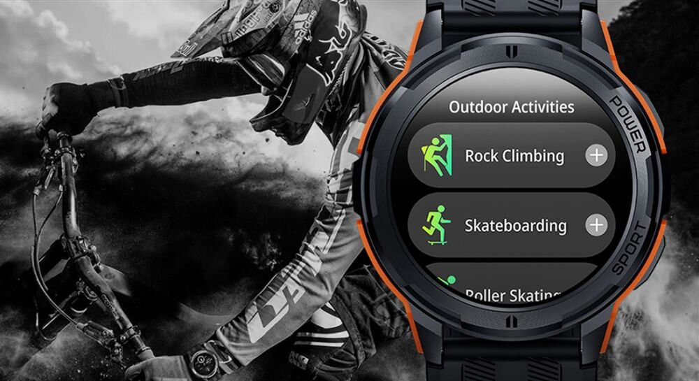Smartwatch OUKITEL BT10 Rugged Sports ekran bateria czujniki zdrowie sport pasek ładowanie pojemność rozdzielczość łączność sterowanie krew puls rozmowy smartfon aplikacja