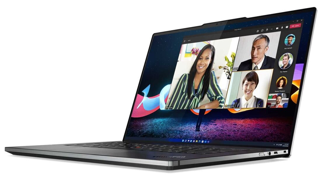 Laptop LENOVO ThinkPad Z16 G2 - Laptop LENOVO ThinkPad Z16 G2 z wyświetlonym zdjęciem grupy ludzi na ekranie.