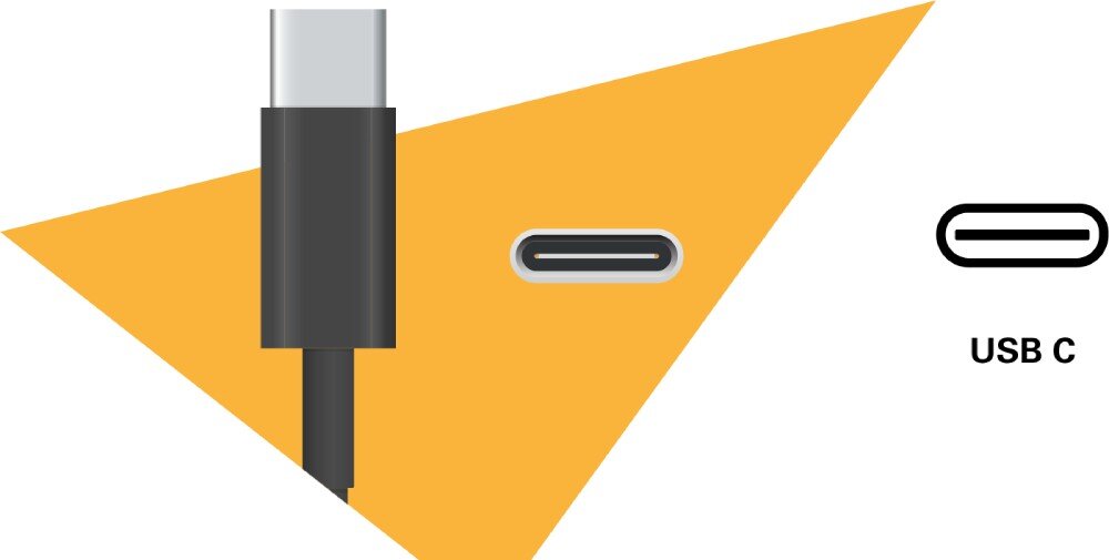 Monitor AOC 24B3CA2 Grafika USB-C z kablem i ikoną złącza na pomarańczowym tle