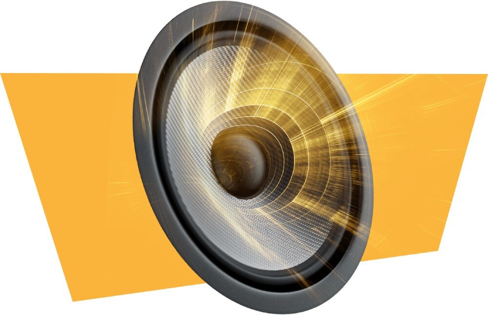 Monitor AOC 24B3CA2 Grafika głośnika z efektem świecących fal dźwiękowych na pomarańczowym tle