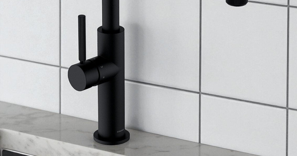 BATERIA KUCHENNA OMNIRES SWITCH Z FILTREM SW9057-FD1BL CZARNY wykonanie z mosiądzu głowica ceramiczna Technologia COLD START oszczędzanie energii mniejsze zużucie wody pozycja pionowa aksamitne wykończenie