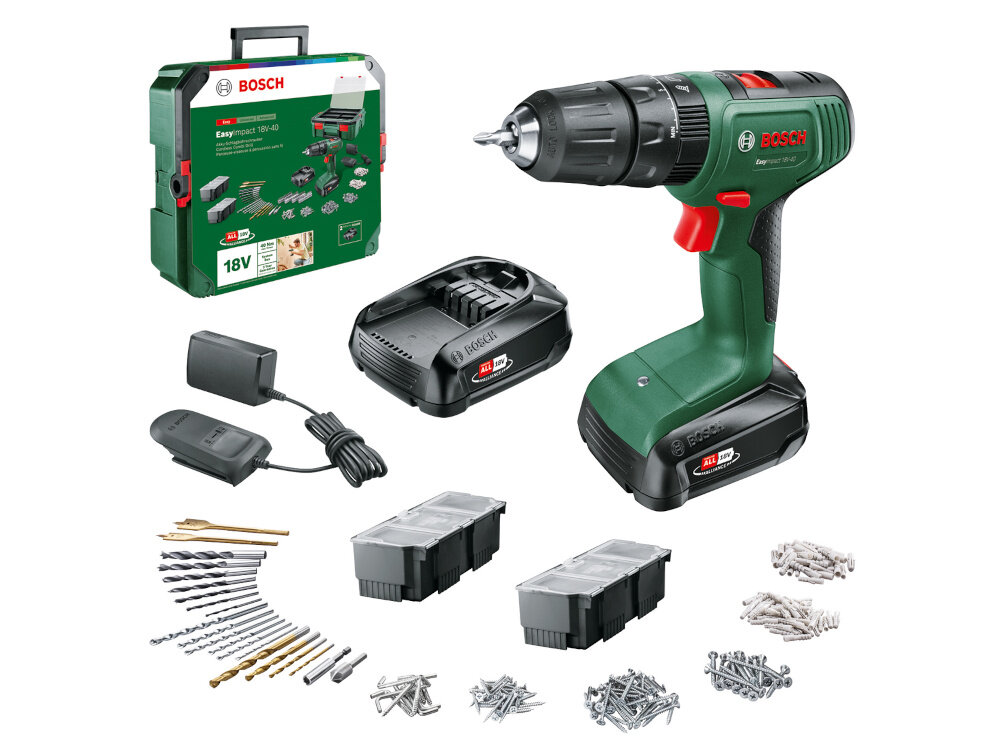 Wiertarko-wkrętarka udarowa BOSCH EasyImpact 18V-40 Zestaw-wkrętarka BOSCH EasyImpact 18V-40 Zestaw zestaw 241-czesciowy zestaw osprzetu