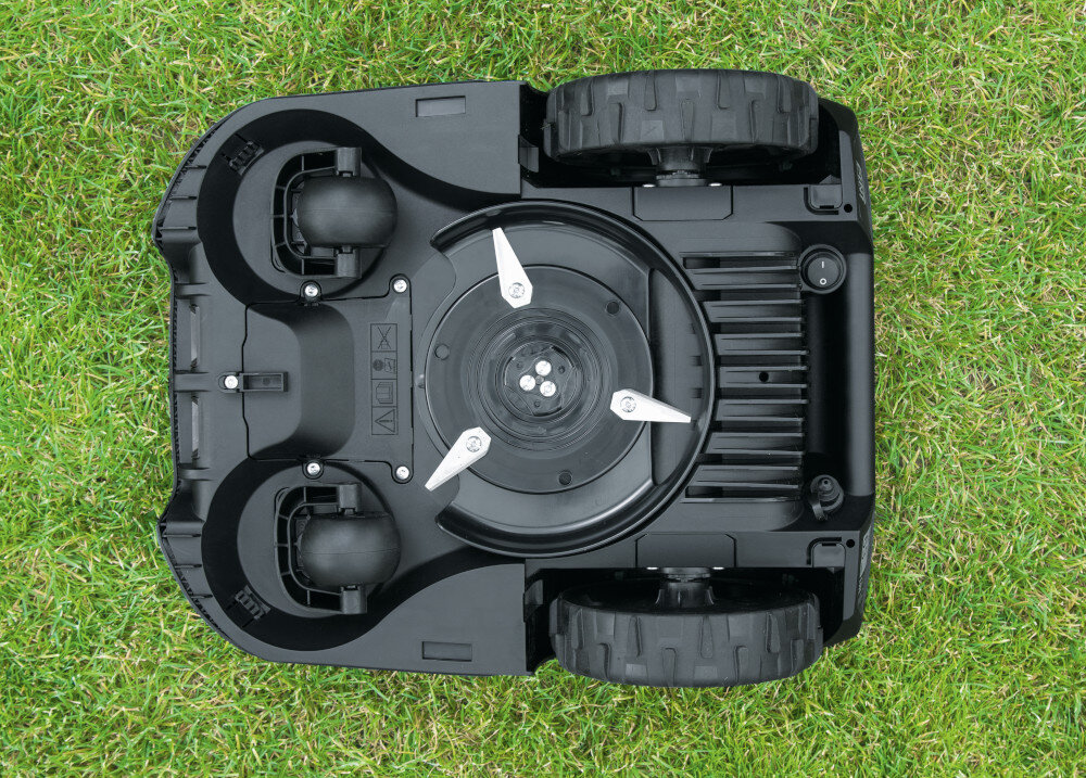 Robot koszący BOSCH Indego XS 300 06008B0003 prosty w instalacji i obsludze 3 obrotowe noze tnace koszenie w zakresie od 30 do 50 cm szerokosc robocza 19 cm pokonywanie korytarzy o maksymalnej szerokosci do 75 cm