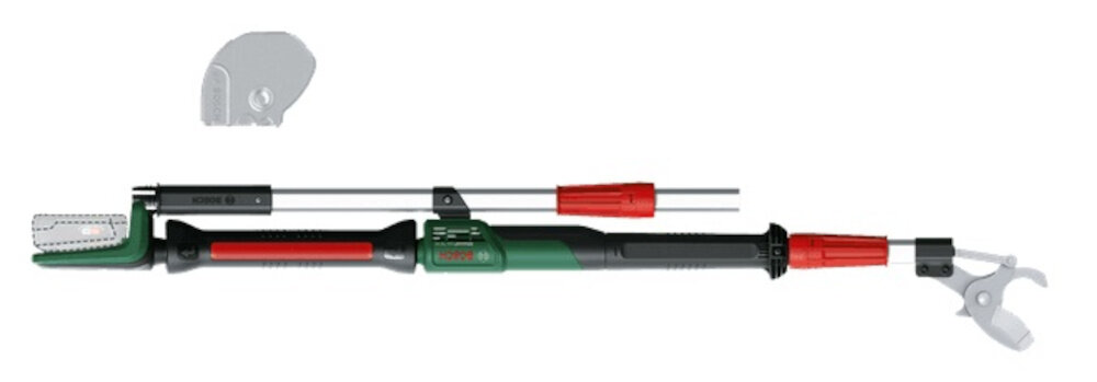 Sekator akumulatorowy BOSCH AdvancedPrune 18V-45 06008C5002 zestaw na białym tle w zestawie sekator wysięgnik osłona ostrzy dokumentacja
