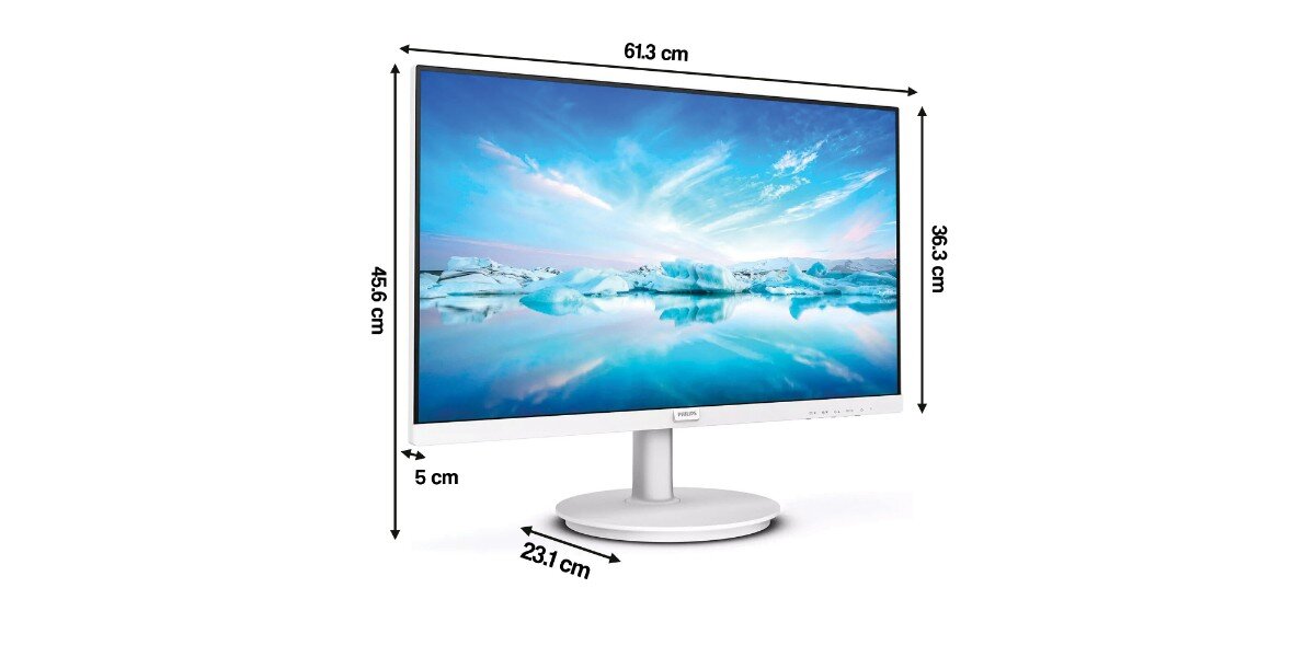 Monitor PHILIPS V-line 271V8AW na białym tle - wymiary monitora.