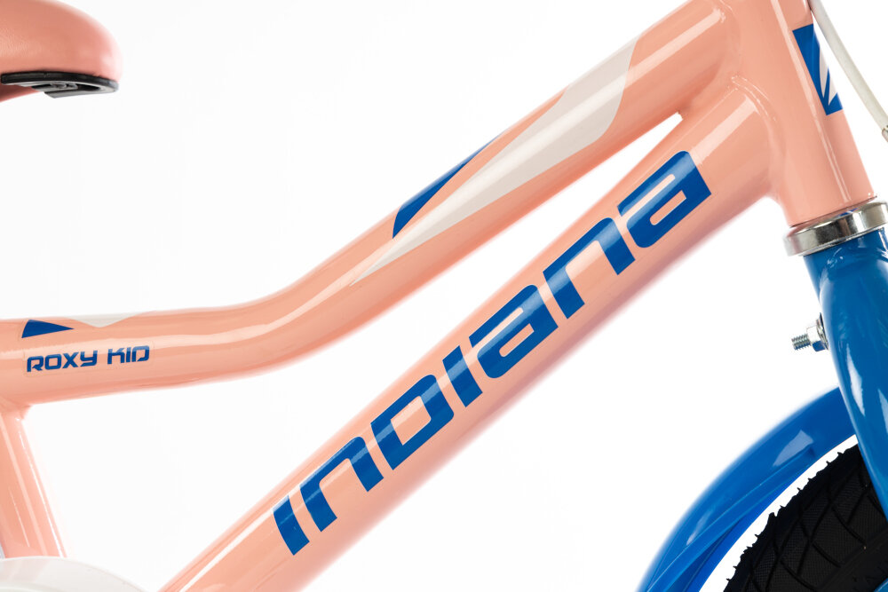 Rower dziecięcy INDIANA Roxy Kid 14 cali dla dziewczynki Różowy rama 8-calowa stalowa wytrzymale rozwiazanie dostosowana do najmlodszych geometria waga 10 kg wybor rozmiaru ramy wzrost Twojego dziecka mierzony w zrelaksowanej pozycji typ roweru