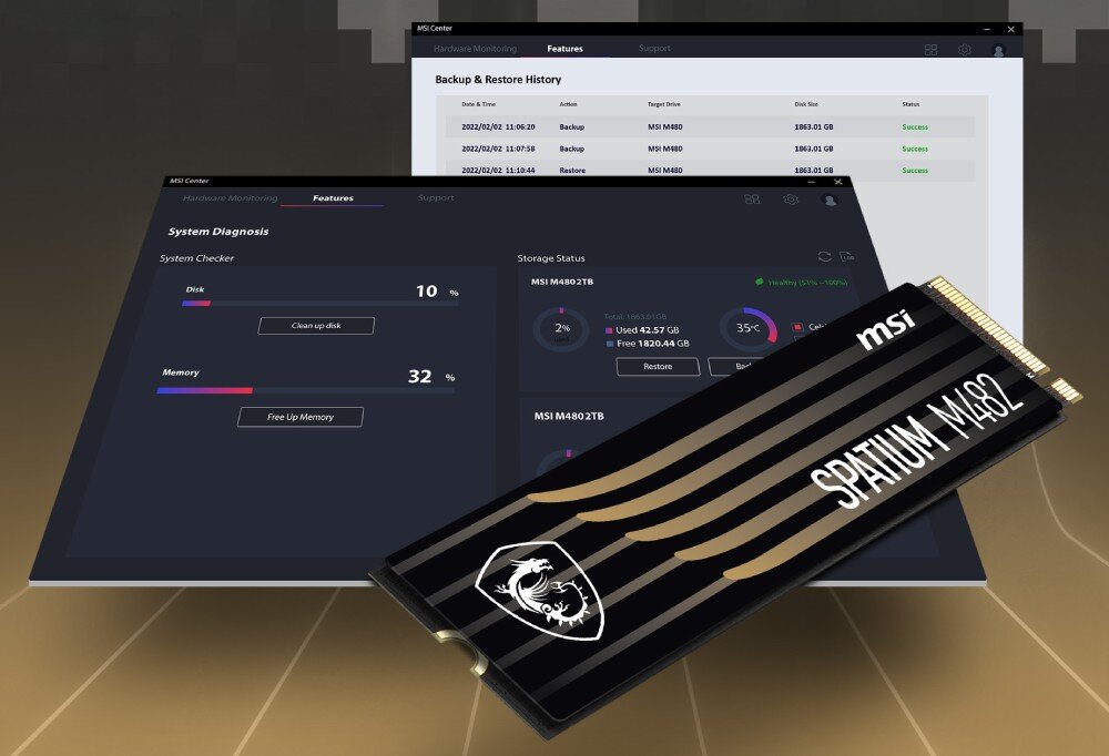 Dysk MSI Spatium M482 2TB SSD aplikacje narzędzia kopie zapasowe
