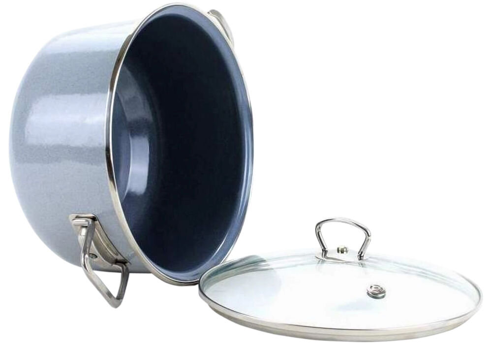 Garnek BELIS Premium 20 cm Szary średnica 20 cm pojemność 3,5 l wytrzymała powłoka emaliowana odporna na zarysowania łatwa w czyszczeniu grube dno równomierne rozprowadzenie ciepła ergonomiczne uchwyty wygodne i bezpieczne przenoszenie garnka proste posiłki bardziej skomplikowane potrawy 