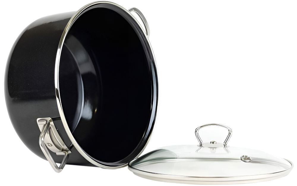 Garnek BELIS Premium 24 cm Czarny średnica 24 cm pojemność 5,5 l wytrzymała powłoka emaliowana odporna na zarysowania łatwa w czyszczeniu grube dno równomierne rozprowadzenie ciepła ergonomiczne uchwyty wygodne i bezpieczne przenoszenie garnka proste posiłki bardziej skomplikowane potrawy 