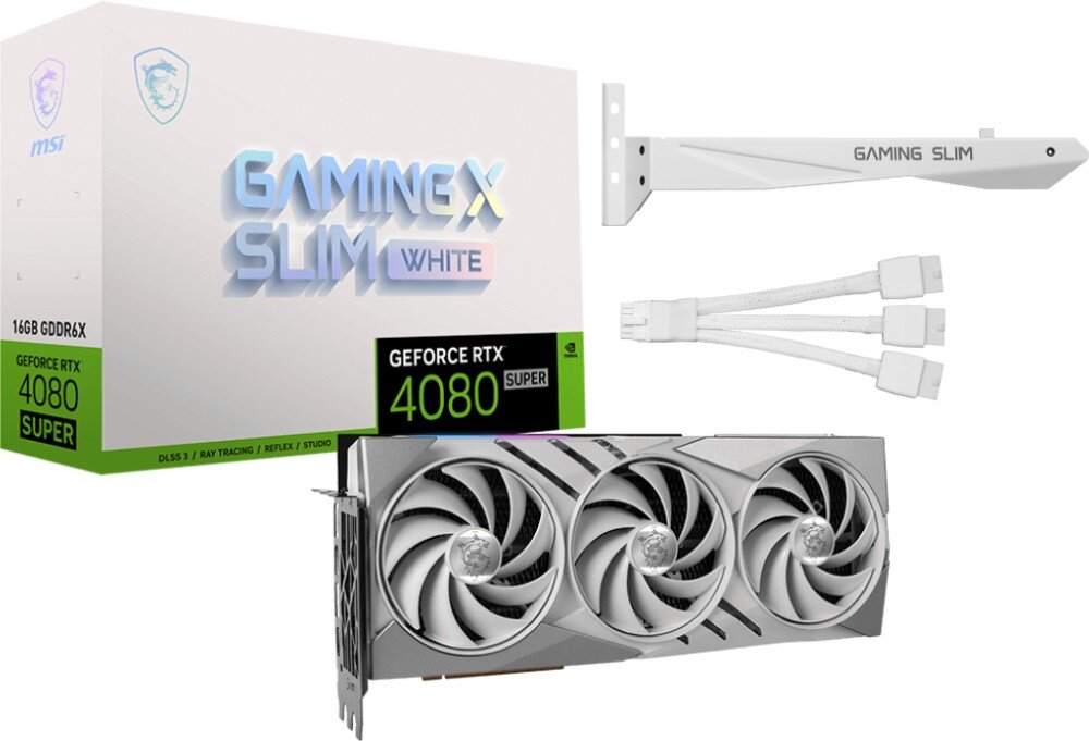 Karta graficzna MSI GeForce RTX 4080 Super Gaming X Slim White 16GB DLSS 3 akcesoria zestaw