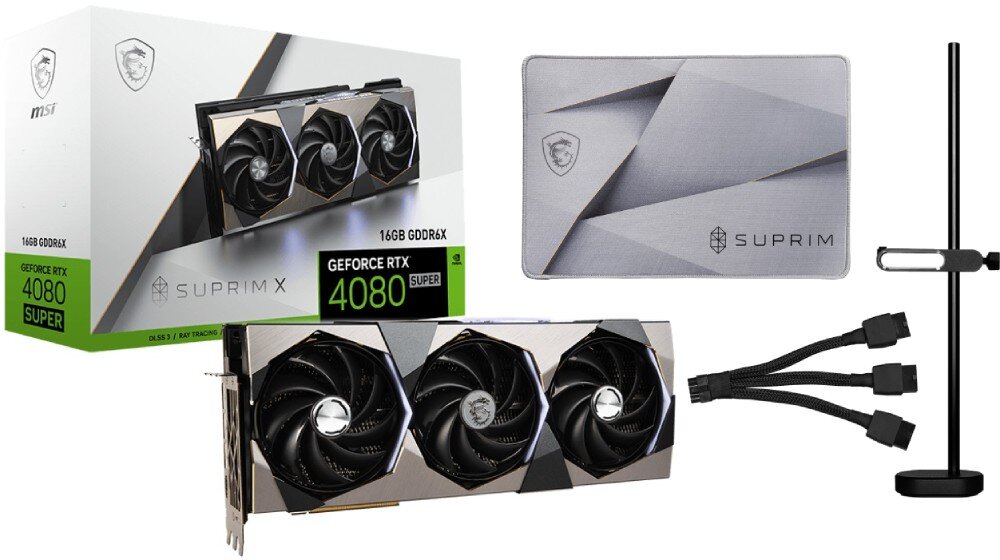 Karta graficzna MSI GeForce RTX 4080 Super Suprim X 16GB DLSS 3 opakowanie zestaw