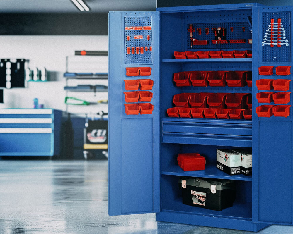 Szafa warsztatowa JAN NOWAK Szymon Niebieski stalowa do warsztatu i zakładu z szufladami na prowadnicach