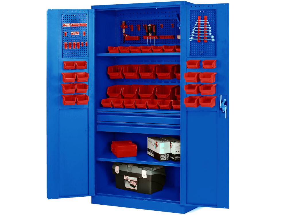 Szafa warsztatowa JAN NOWAK Szymon Niebieski stalowa antracytowo-czerwona z ryglowanym zamkiem i wytrzymałą konstrukcją