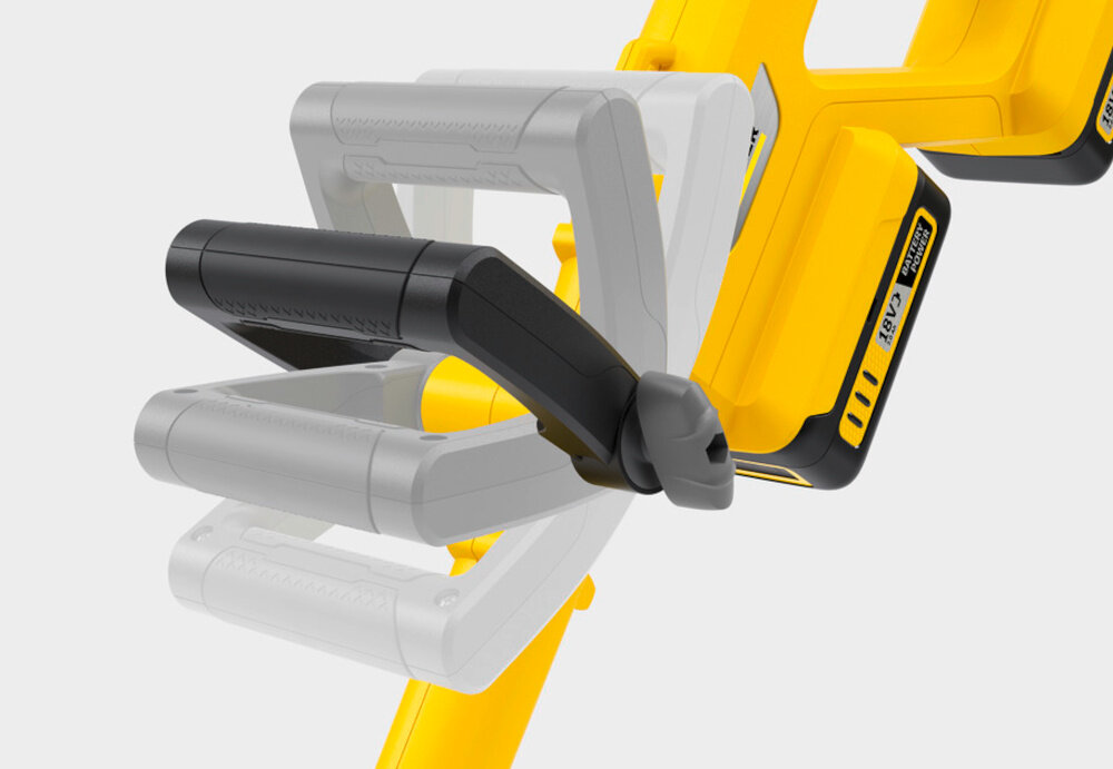 Podkaszarka akumulatorowa KARCHER 1.445-450.0 uchwyt ergonomiczny antyposlizgowa powloka pewny bezpieczny chwyt regulacja kta nachylenia dwuczesciowego uchwytu precyzyjne manewrowanie
