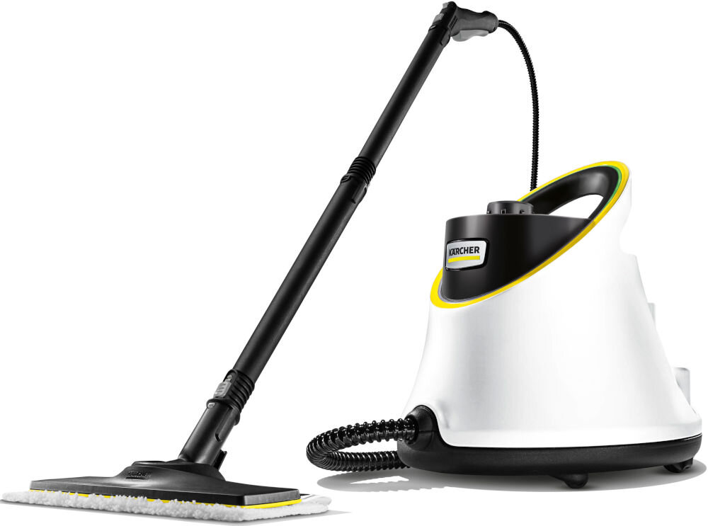 Parownica KARCHER SC 2 Delux EU 1.513-400.0 skuteczność ekologiczne podejście niewielkie ilości wody zbiornik pojemność 1l 75m2 powierzchni czas nagrzewania 6,5 minuty szybkie rozpoczęcie pracy wykorzystanie pary bez użycia chemikaliów bezpieczne dla dzieci i zwierząt