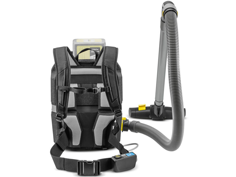 Odkurzacz KARCHER BVL 3/1 Bp 1.394-300.0 maksymalny komfort użytkowania ergonomiczna rama nośna łatwa wygodna praca panel sterujący na pasie biodrowym