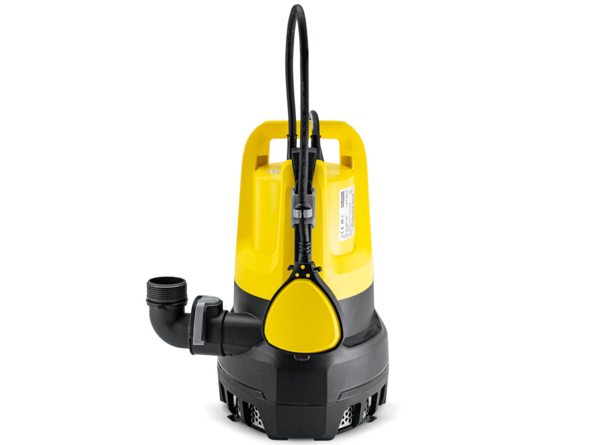 Pompa zanurzeniowa do wody brudnej KARCHER SP 22.000 Flood Box elektryczna 1.645-853.0, napięcie, długość, głębokość, wymiary, na białym tle pompa karcher od przodu na wprost