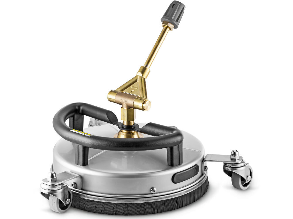 Przystawka do myjki KARCHER FR 30 Me Professional 2.640-355.0 Zbliżenie na okrągłą szczotkę czyszczącą z rotującymi dyszami i osłoną, podłączoną do lancy i węża myjki ciśnieniowej