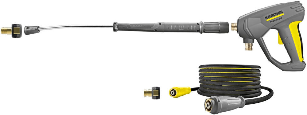 Zestaw adapterów KARCHER 4.111-051.0 elementy zestawu pistolet lanca wąż na białym tle