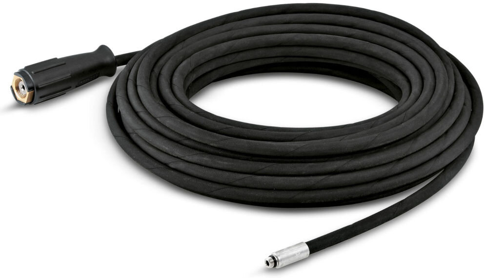 Wąż do czyszczenia rur KARCHER 6.390-030.0 w kolorze czarnym zwinięty z widocznymi końcami