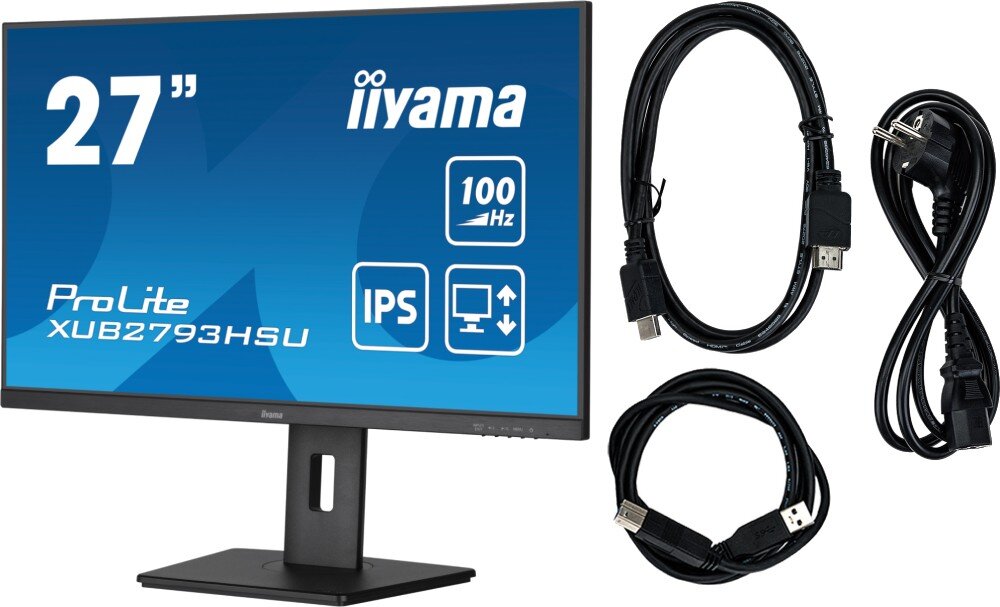Monitor IIYAMA ProLite XUB2793HSU-B6 27 1920x1080px IPS 100Hz 1 ms [MPRT] zestaw akcesoria
