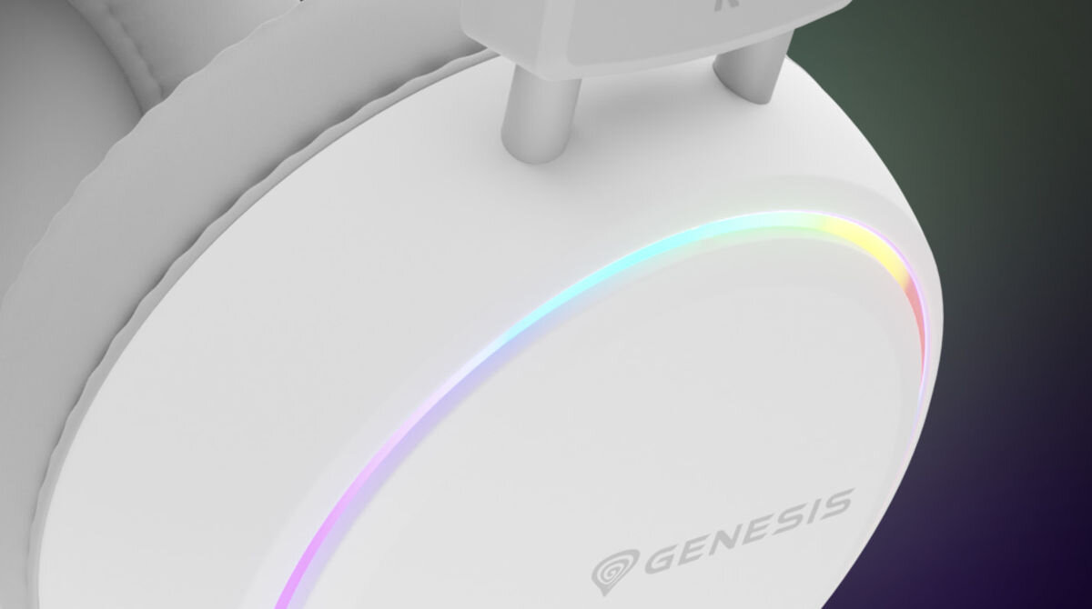 Słuchawki GENESIS Neon 613 RGB Nauszne Biały delikatne podświetlenie w formie cienkiego pierścienia na muszlach słuchawek biały kolor obudowy