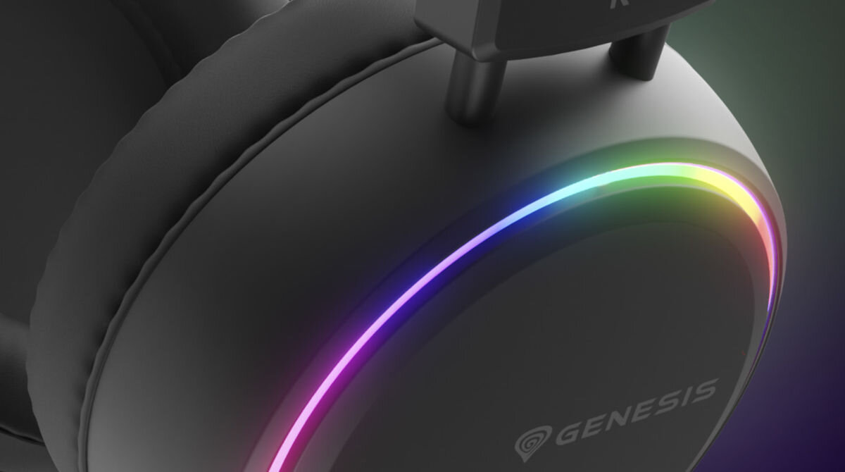 Słuchawki GENESIS Neon 613 RGB Nauszne Czarny delikatne podświetlenie w formie cienkiego pierścienia na muszlach słuchawek antracytowy kolor obudowy