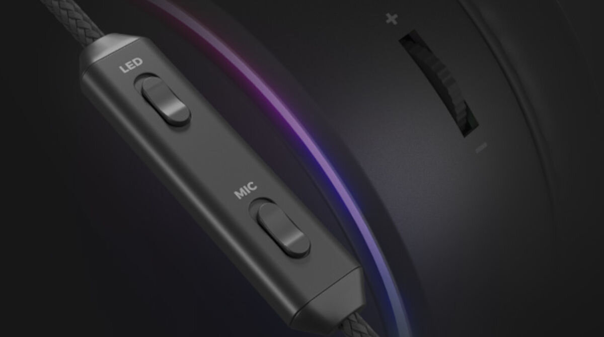 Słuchawki GENESIS Neon 613 RGB Nauszne Czarny intuicyjne przełączniki na kablu szybkie sterowanie mikrofonem głośnością podświetleniem pokrętło