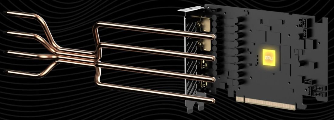 Karta graficzna GIGABYTE Aorus GeForce RTX 4070 Ti Super Master 16GB - kontakt rurki cieplnej 